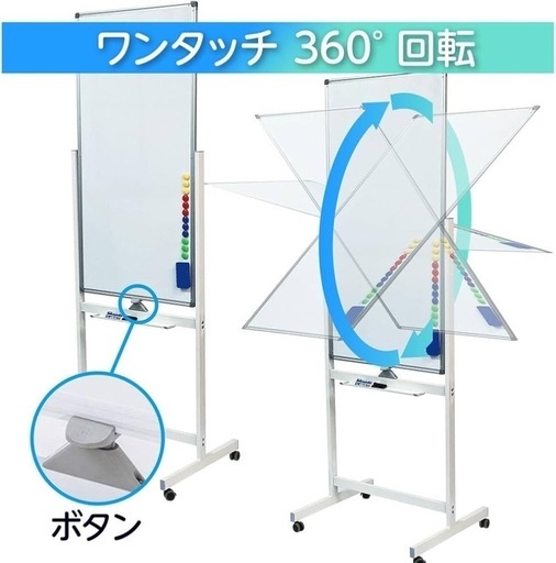 移動式ホワイトボード部分 幅60cm 高さ120cm ホワイトボード移動式 ボード120cm 60cm 全長180cm/回転表裏