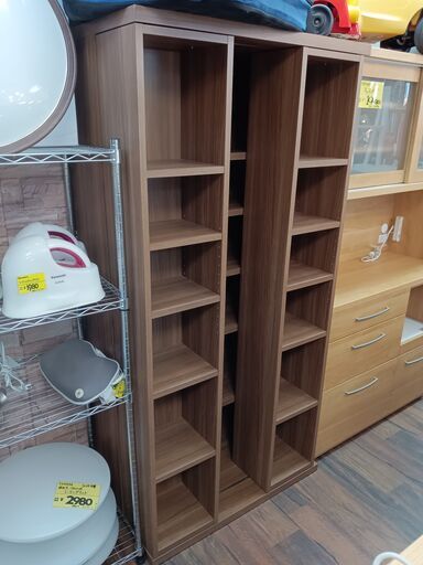 スライドレールブックシェルフ　大容量　スライド式　ブラウン　可動棚　コレクションラック　サイズ（約）幅88×奥52×高180　　■近隣配送無料 買取GO‼　栄和店