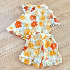 甚平　ベビー　キッズ　オレンジ　花柄の画像