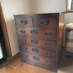 f●■天然杢 欅材 和箪笥5段/整理箪笥 時代家具 室町シリーズ  民芸家具・75×45×93cm【鍵有り】の画像