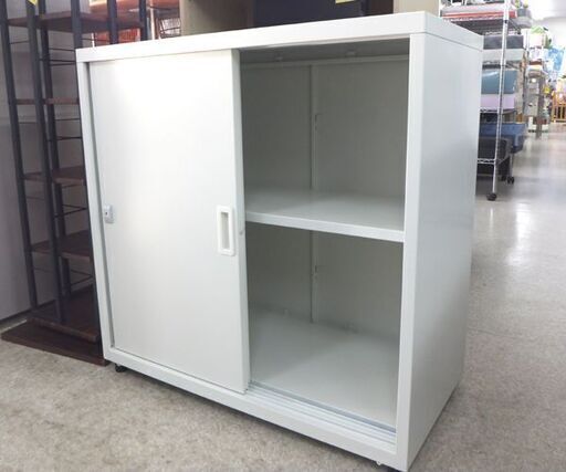 カギ欠品 スチール書庫⑤ 幅80×高80cm 引戸 収納庫 キャビネット 事務用 オフィス家具 引違い☆ 札幌市 北区 屯田