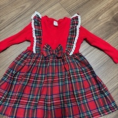 SHEIN 赤チェック柄長袖ワンピース 12-18M