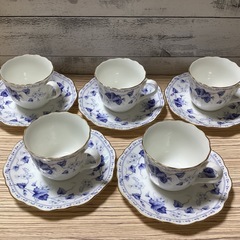 ナルミ　ボーンチャイナ　コーヒーカップ　ティーソーサー　5客セット　NARUMI　花柄の画像