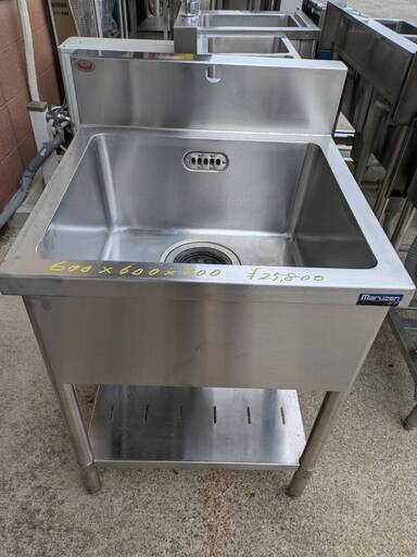 マルゼン ステンレス製一層シンク 業務用流し台 リサイクル品　W600×D600×H800(＋BG150)mm