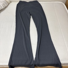 リブパンツ レディース カジュアル ハイウエスト フレアパンツ フルレングスの画像