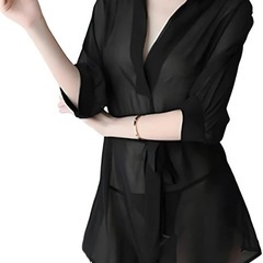 シアー ブラウス シフォン ロング丈 オーバーサイズ　黒　透け感...