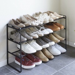 ※お譲り先決定※伸縮シューズラック 3段   ブラックの画像