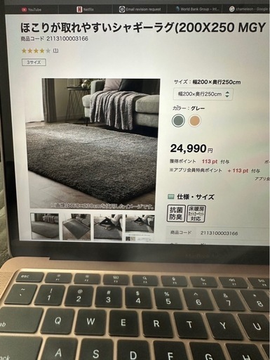 シャギーラグ　200✖️250