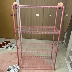 スチールラックピンク4段