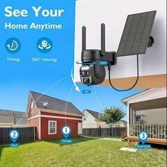 【070】新品3台セット 2.4GHz 8倍ハイブリッドズーム追跡&超広角Wi-Fi 野外セキュリティカメラ〈充電バッテリー内臓〉& ソーラーパネルセットの画像
