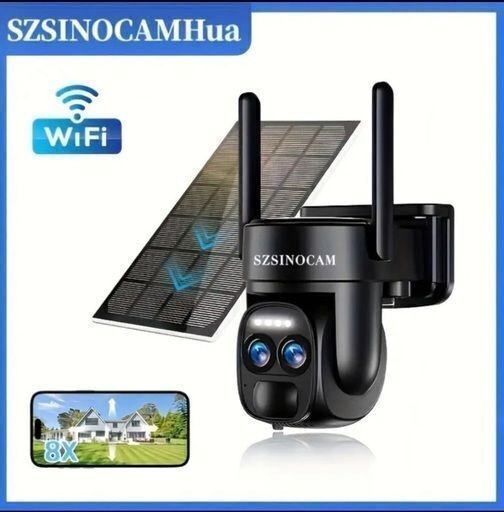 【070】新品3台セット 2.4GHz 8倍ハイブリッドズーム追跡&超広角Wi-Fi 野外セキュリティカメラ〈充電バッテリー内臓〉& 