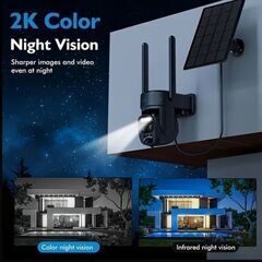 【070】新品3台セット 2.4GHz 8倍ハイブリッドズーム追跡&超広角Wi-Fi 野外セキュリティカメラ〈充電バッテリー内臓〉& ソーラーパネルセットの画像