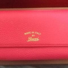 (販売証明書付き)(ほぼ未使用品)(付属品全て付き)GUCCI グッチ二つ折り長財布 スウィング   コンチネンタルレザー フューシャーピンクの画像