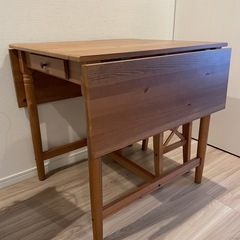 ［期間限定］木製折りたたみ式テーブル　IKEA 椅子2脚付き