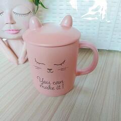可愛い❤ネコ耳蓋付き❤ピンクのマグカップ❤