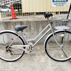 27インチ 6段変速 シティサイクル シルバー オートライト 中...