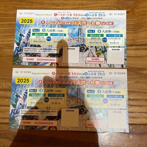 値下げ　ナガシマスパーランドパスポート券　2枚