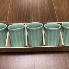 新品未使用　湯呑み5点　グリーン
　　