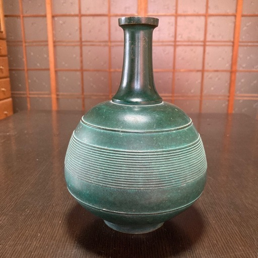 青銅の花瓶壺グリーン金属製郵政大臣贈箱無し (Recycle+) 天理の