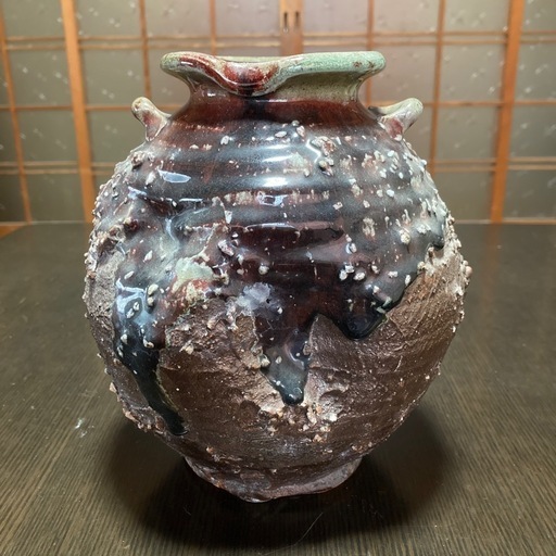 信楽焼芳斎作花瓶壺花器銘あり茶色 (Recycle+) 天理のインテリア 信楽焼芳斎作花瓶壺花器銘あり茶色 (Recycle+) 天理のインテリア