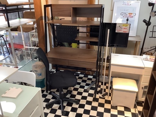 【リサイクルサービス八光】幅92.5㎝　省スペースデスク/PCデスク　チェアセット