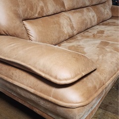 ブラウン スエード調 L字型ソファ