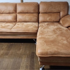 ブラウン スエード調 L字型ソファ