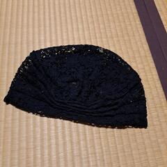 ボリュームレースヘアキャップ 黒　すべりどめ付