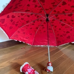 キティちゃん　ワンタッチ式折りたたみ傘　フリルの画像