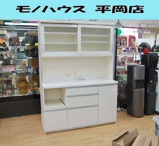 パモウナ レンジボード 幅140×奥50×高195cm 白エナメル ソフトクロージング コンセント付き 食器棚 キッチンボード Pamouna  札幌市 清田区 平岡