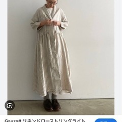 ガーゼ　リネンドローストリングライトシャツコート ストライプ　ベージュ　七分袖の画像
