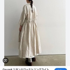 ガーゼ　リネンドローストリングライトシャツコート ストライプ　ベージュ　七分袖の画像