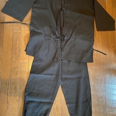 ほぼ未使用作務衣M上下セットアップ甚平浴衣黒料理人寝巻き部屋着 ...