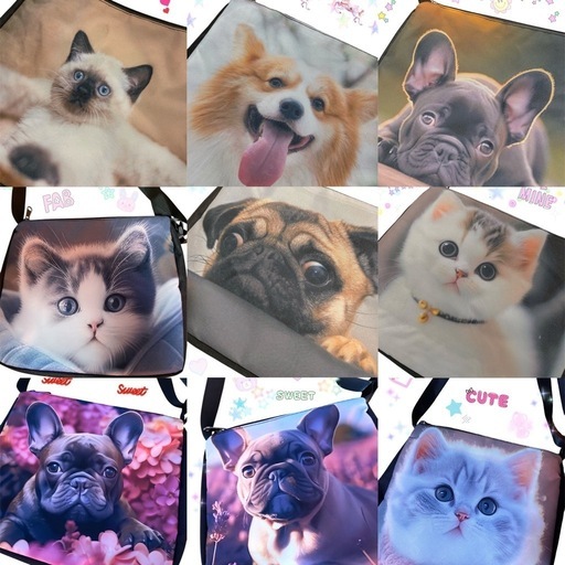 猫と犬のプリント　ショルダーバッグ　まとめて10個と5個のおまけ⭐︎未使用⭐︎猫好き　ワンちゃん好きにはたまらない可愛いショルダーバッグです☆