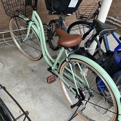 パープルカラー  グリーン自転車新品に近い
