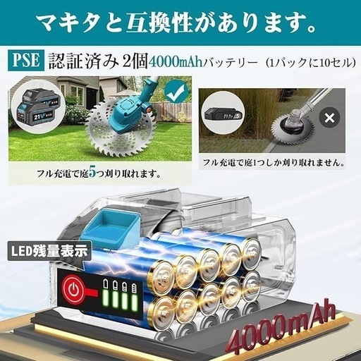 充電式草刈り機【2025年強化版・海洋造園会社の熊本氏監修】21Vコードレス電動草刈機 刈刃径最大255mm 残量表示 PSE認証済 