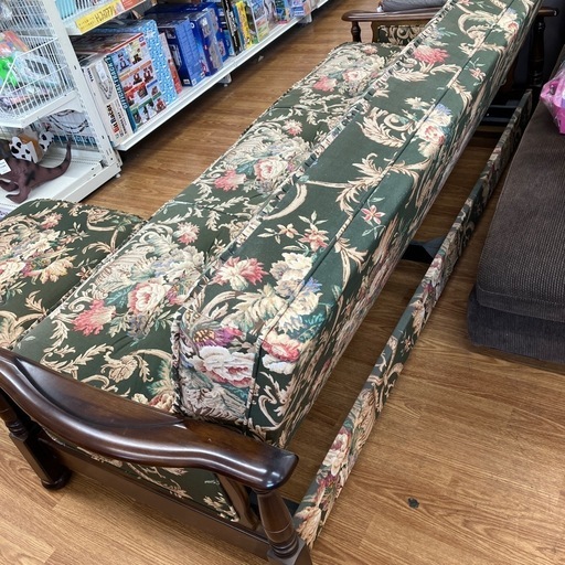 ソファーベッド karimoku コロニアル グリーン×花柄【取りに来れる方限定】