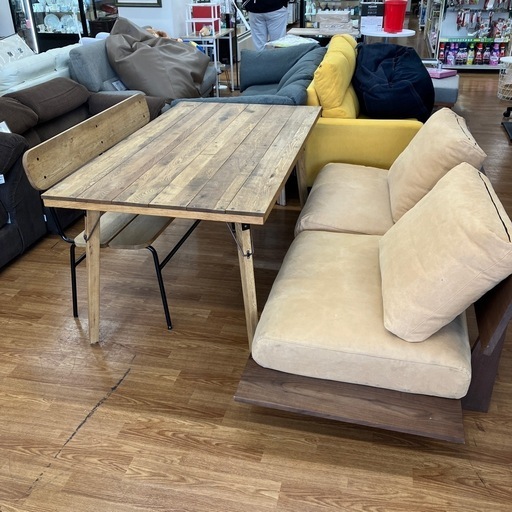 木製ダイニング　ソファーセット　程度B ヨゴレ有り　ブラウン【取りに来れる方限定】