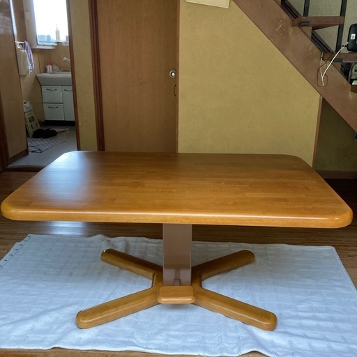 【半額】 昇降式テーブル木製長方形テーブル X型ベース (とら) 蓮ケ池の ダイニングテーブル