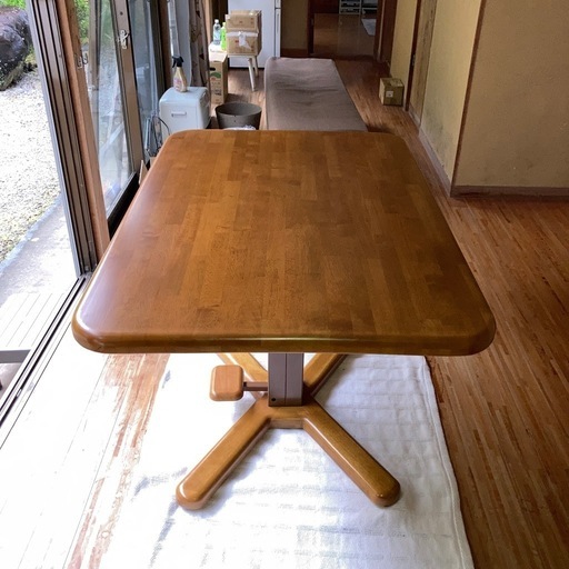 『3年保証』 昇降式テーブル木製長方形テーブル 蓮ケ池の (とら) X型ベース ダイニングテーブル