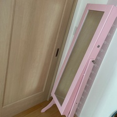 【収納付き全身鏡】　ミラー　ピンク　家具　可愛いの画像
