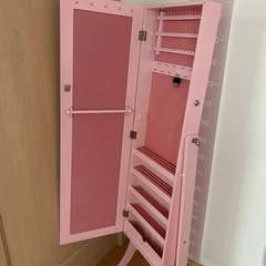 【収納付き全身鏡】　ミラー　ピンク　家具　可愛いの画像