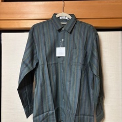 【新品】高級！メンズ長袖シャツ グリーンストライプ Ｍサイズ