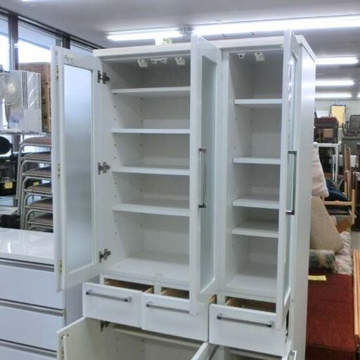 食器棚 幅90cm 白 PALLET 90 DB パレット スイデコ 家具 長谷川産業 3枚扉 ホワイト 大容量 札幌市西区