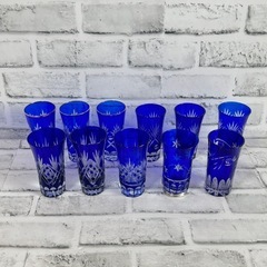 P495ガラス工芸 色被せ切子 ハンドメイド カットガラス 1口...