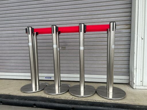 ベルトパーテーション ポールパーテーション 8本セット 赤ベルト ベルト式間仕切り 中古品