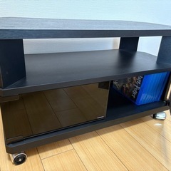 【美品】テレビ台／サイドテーブルにも◎ ガラス扉＆キャスター付き...