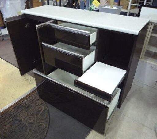 NITORI キッチンカウンター アルミナ2 140CT DBR 幅140cm ダークブラウン ニトリ ミドルレンジボード 食器棚 キッチン収納 レンジボード カウンター 札幌市東区 新道東店