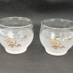 【中古品】冷茶用グラス 2客 竹モチーフ柄入り 夏季用 サマーグ...