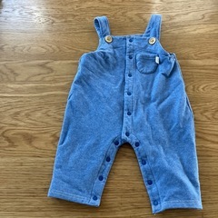 ブルー　オーバーオールロンパース　70
